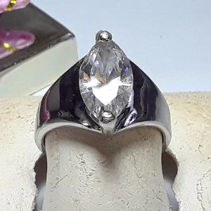 Estate 2.0ct Marquise Solitiare CZ Polished Concave Sterling Silver Ring #19052